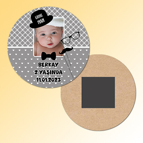 Little Man Küçük Adam Daire Ahşap Magnet