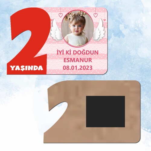 Melek Kanadı Temalı Kırmızı 2 Yaşında Ahşap Mıknatıslı