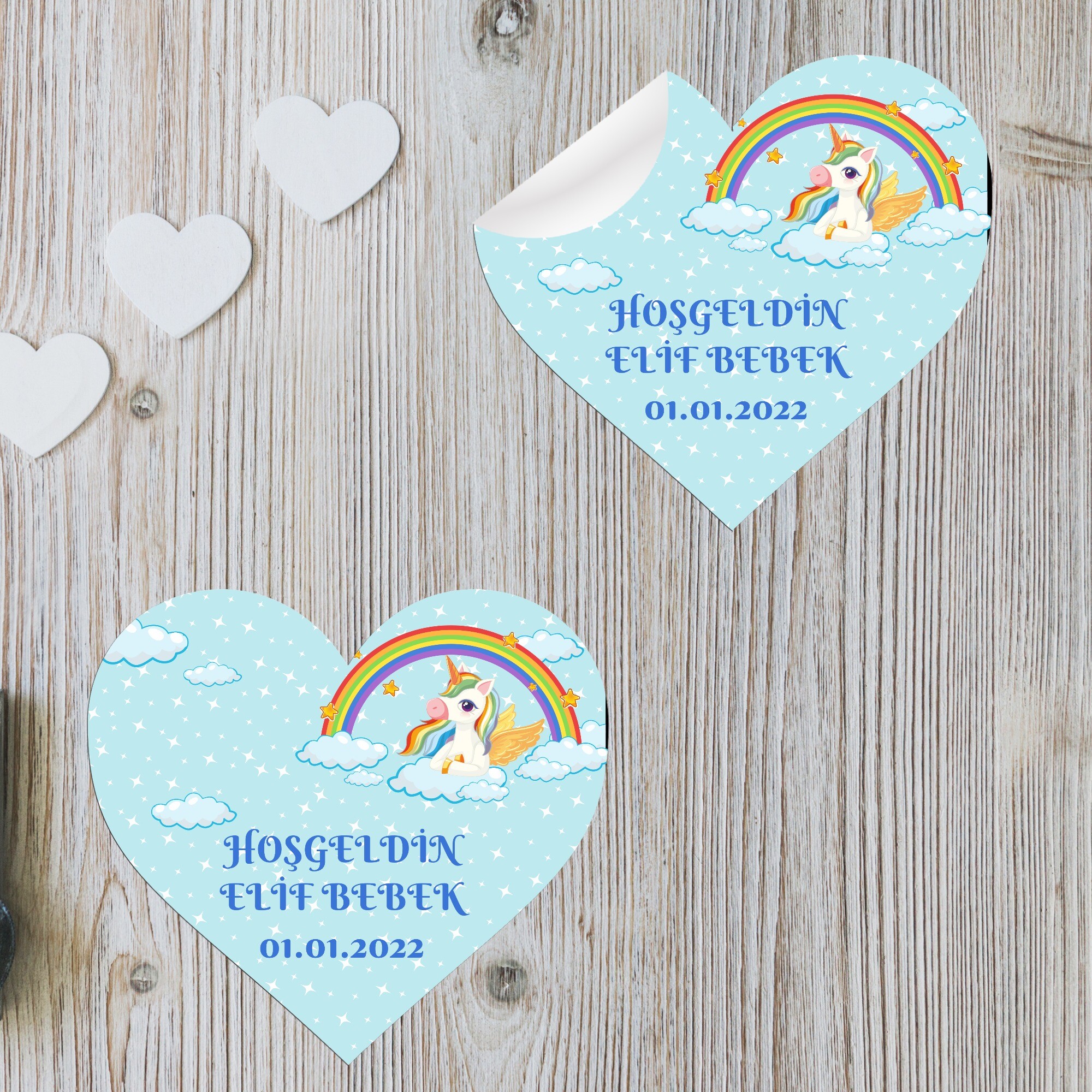 Unicornlu Kalp Şeklinde Sticker Etiket