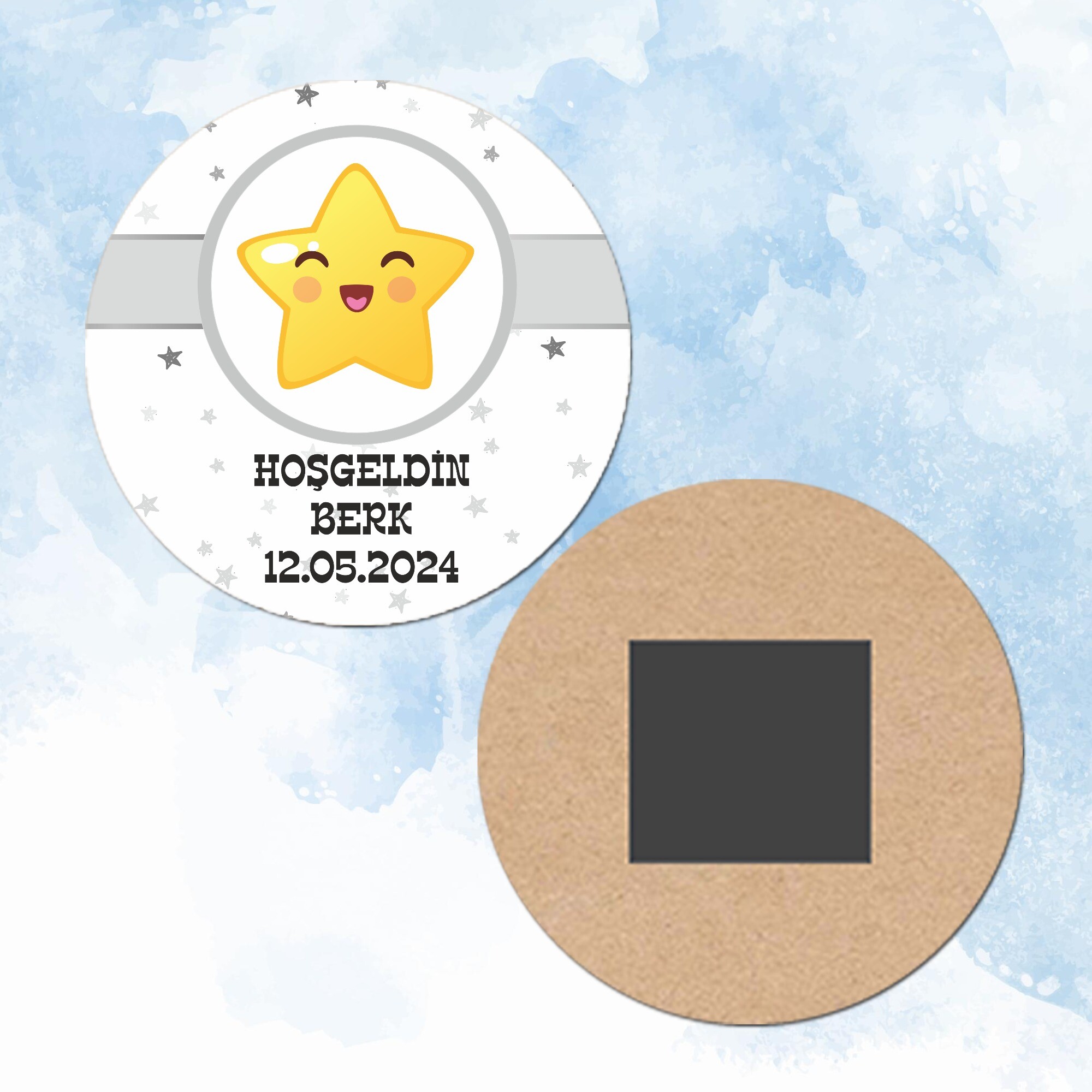 Star Temalı Yuvarlak Ahşap Magnet
