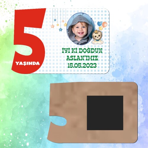 Sevimli Aslan 5 Yaş İçin Ahşap Magnet Kırmızı Model