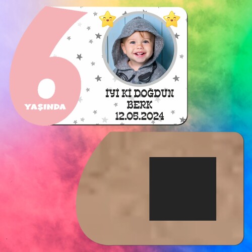 Star Temalı 6 Yaş Kız Çocuk Ahşap Pembe Rakam Magnet