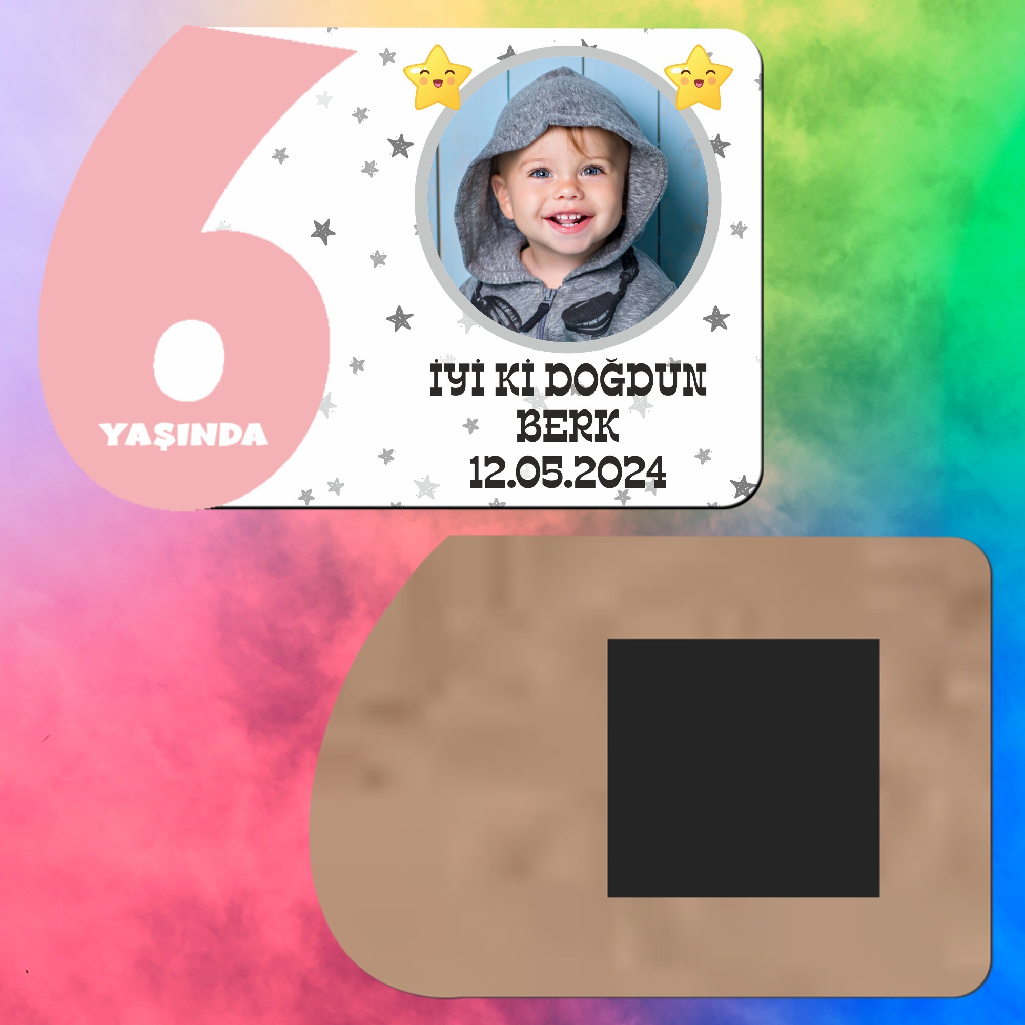 Star Temalı 6 Yaş Kız Çocuk Ahşap Pembe Rakam Magnet