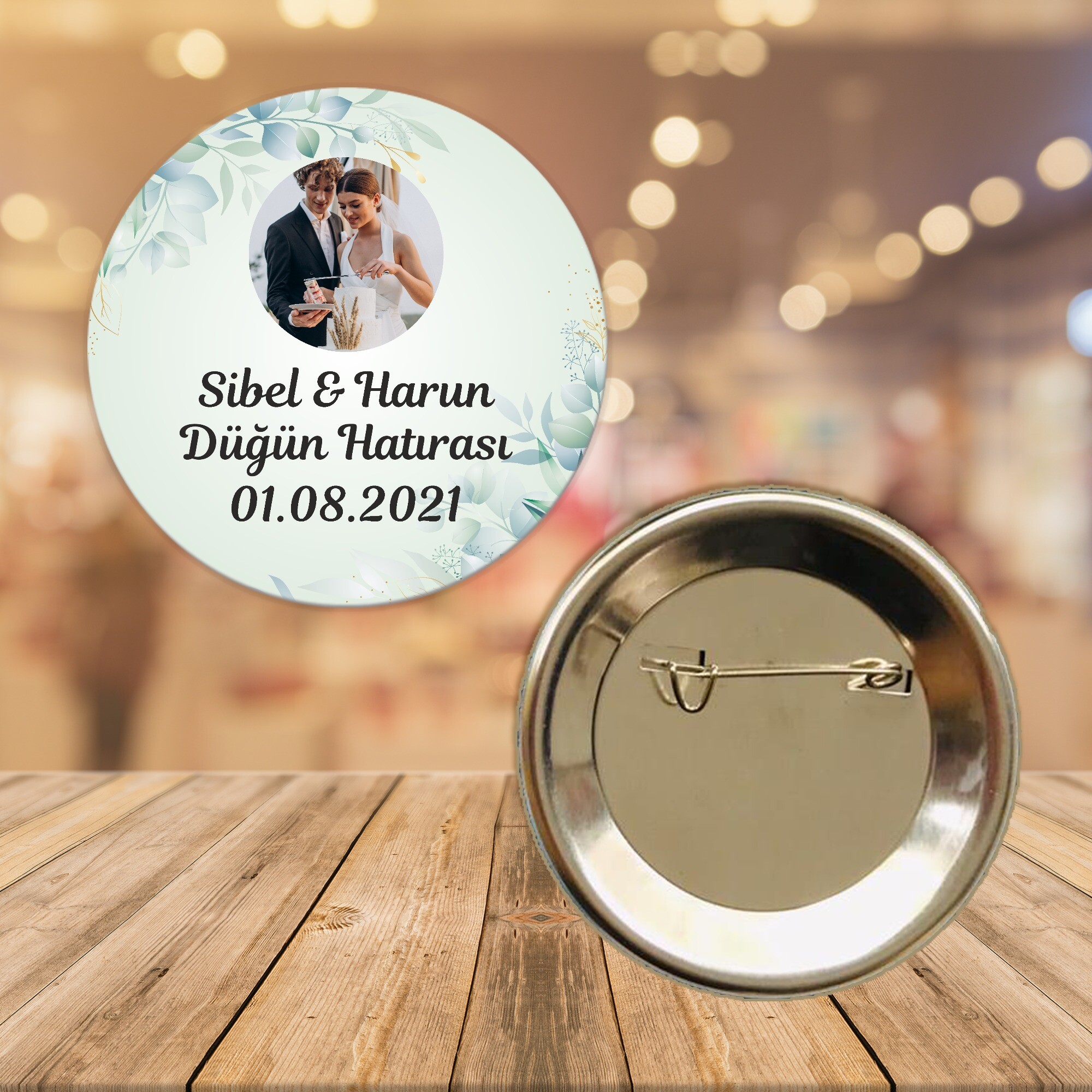 Su Yeşili Yapraklı Söz Nişan Nikah Rozeti