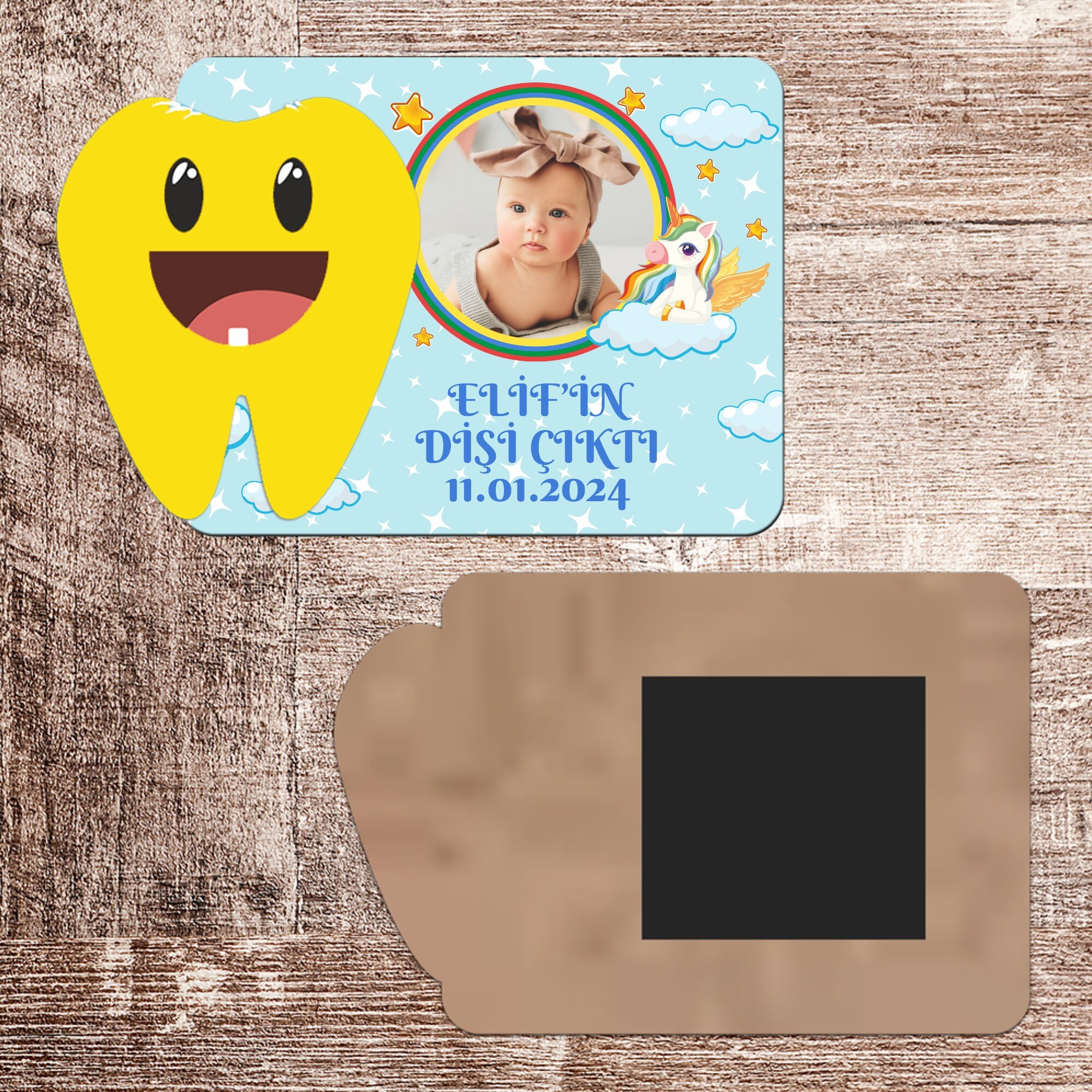 Unicornlu Dişim Çıktı Ahşap Magnet Sarı Diş