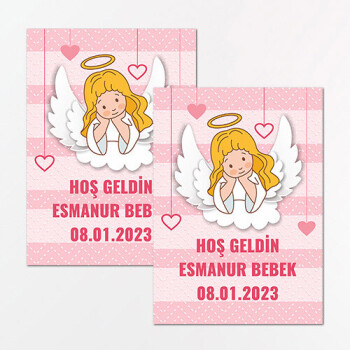 Melek Kanadı Temalı Dikdörtgen Bebek Sticker Etiket
