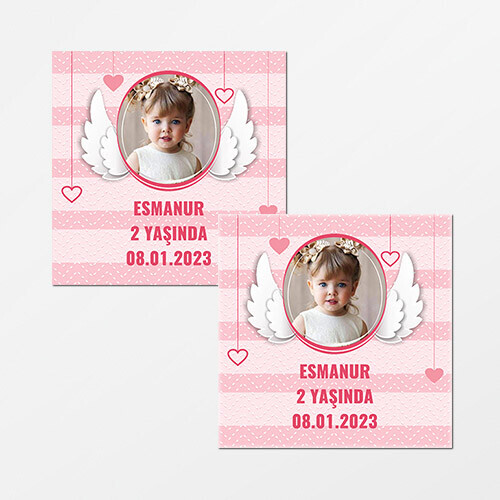 Melek Kanadı Temalı Kare Doğum Günü Sticker