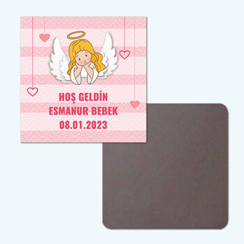 Melek Kanadı Temalı Klasik Kare Bebek Magnet
