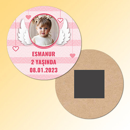 Melek Kanadı Temalı Daire Ahşap Magnet