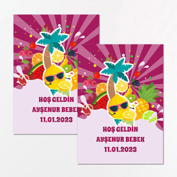 Meyveler Figürlü Dikdörtgen Bebek Sticker Etiket