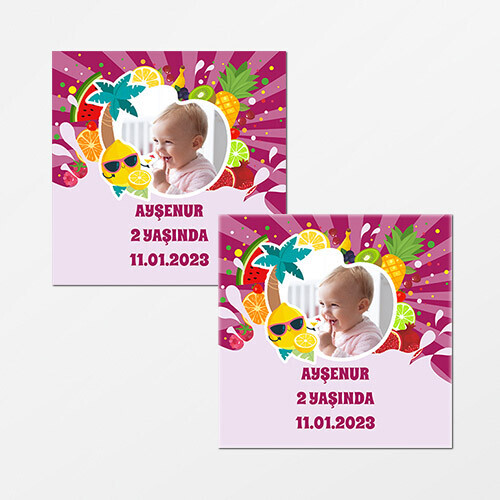 Meyveler Figürlü Kare Doğum Günü Sticker