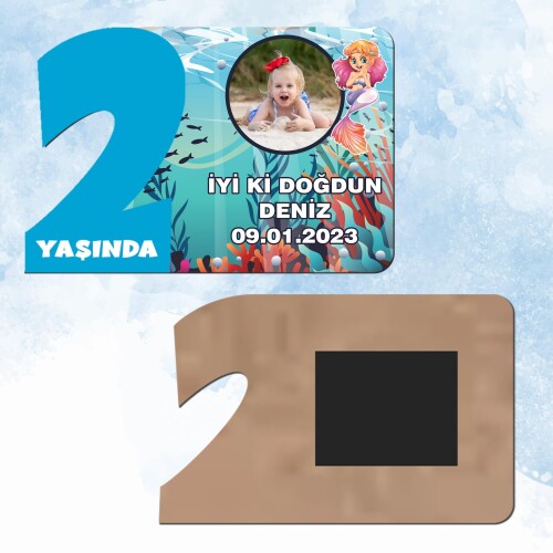 Deniz Kızı 2 Yaş Mavi Rakam Ahşap Magnet