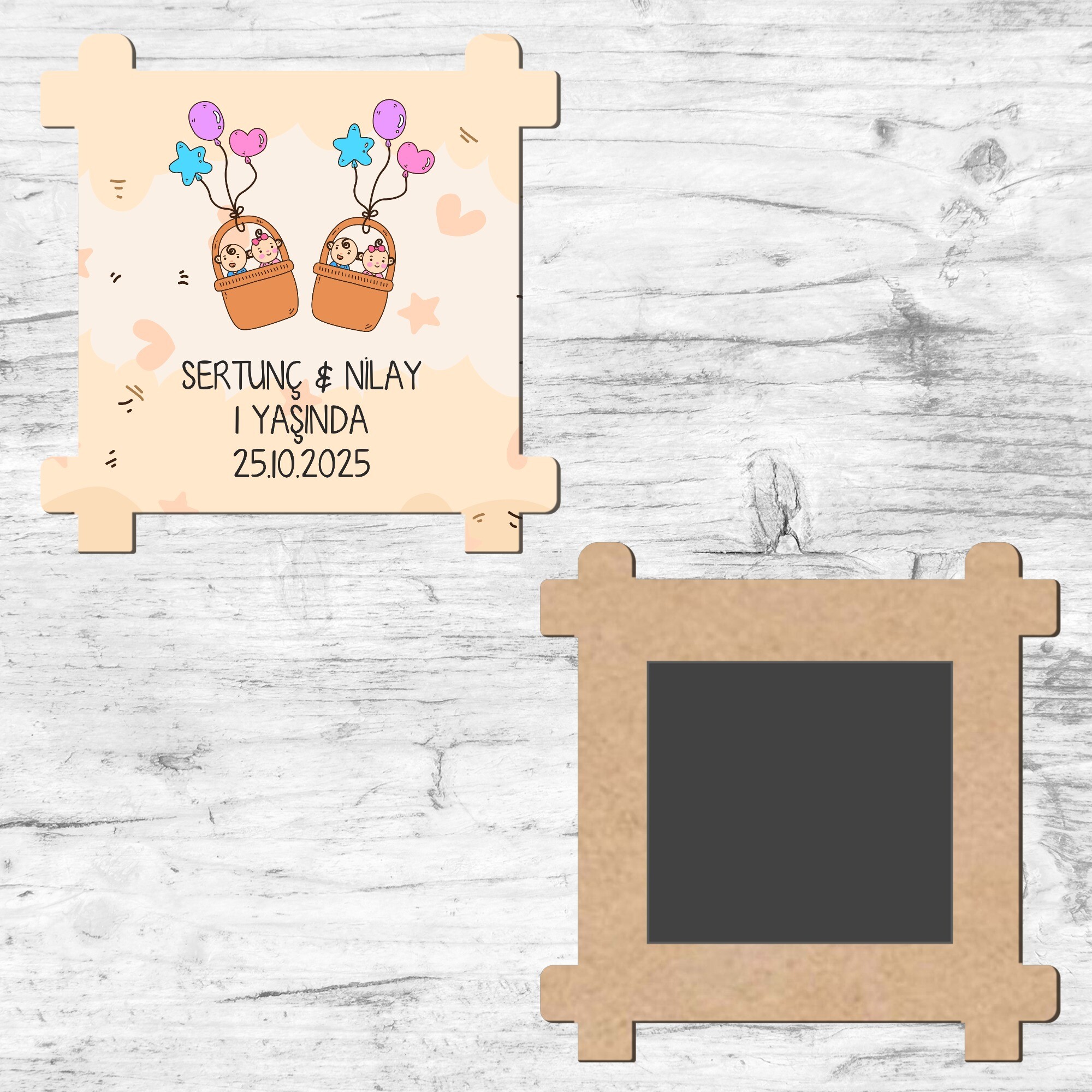 İkiz Bebek Ahşap Çit Magnet