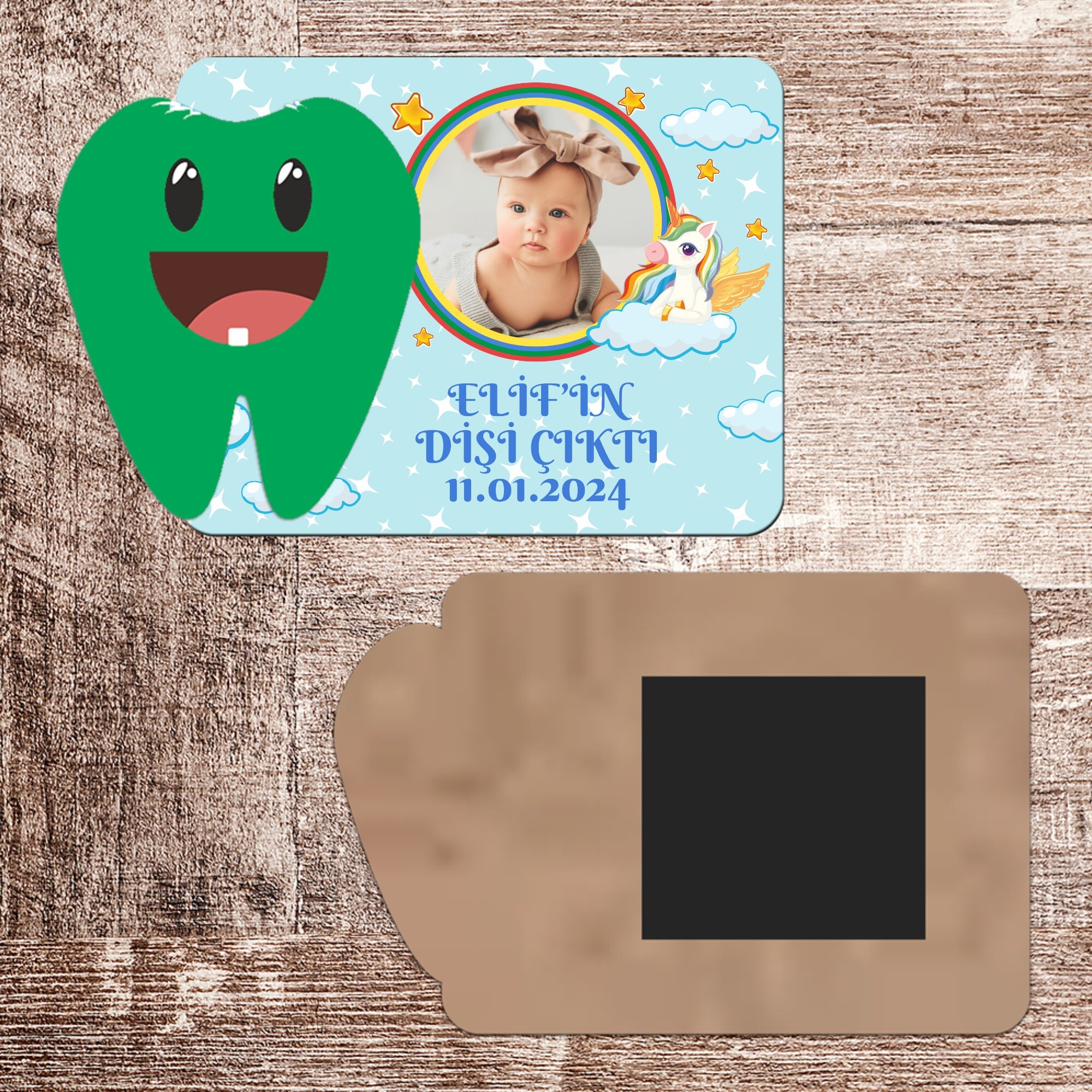 Unicornlu Artık Isırabilirim Magnet Ahşap Yeşil