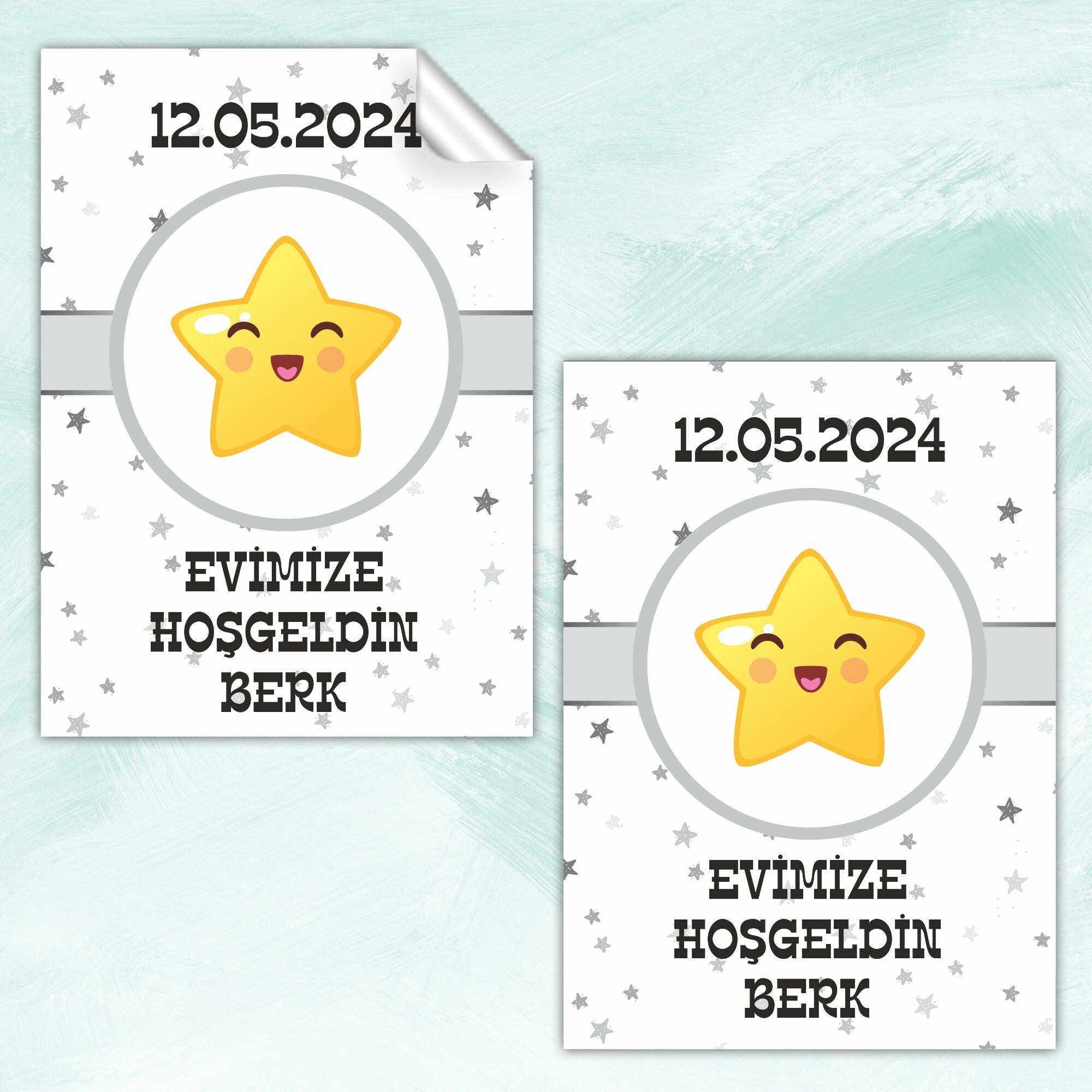 Star Temalı Dikdörtgen Bebek Sticker Etiket