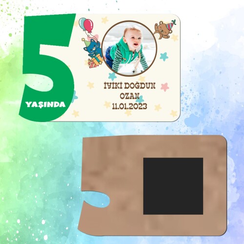 Ayı Figürlü Yeşil Rakamlı Ahşap 5 Yaşında Magnet