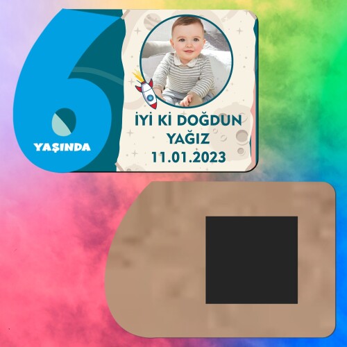 Roket Temalı 6 Yaş Erkek Çocuk Ahşap Mavi Rakam Magnet