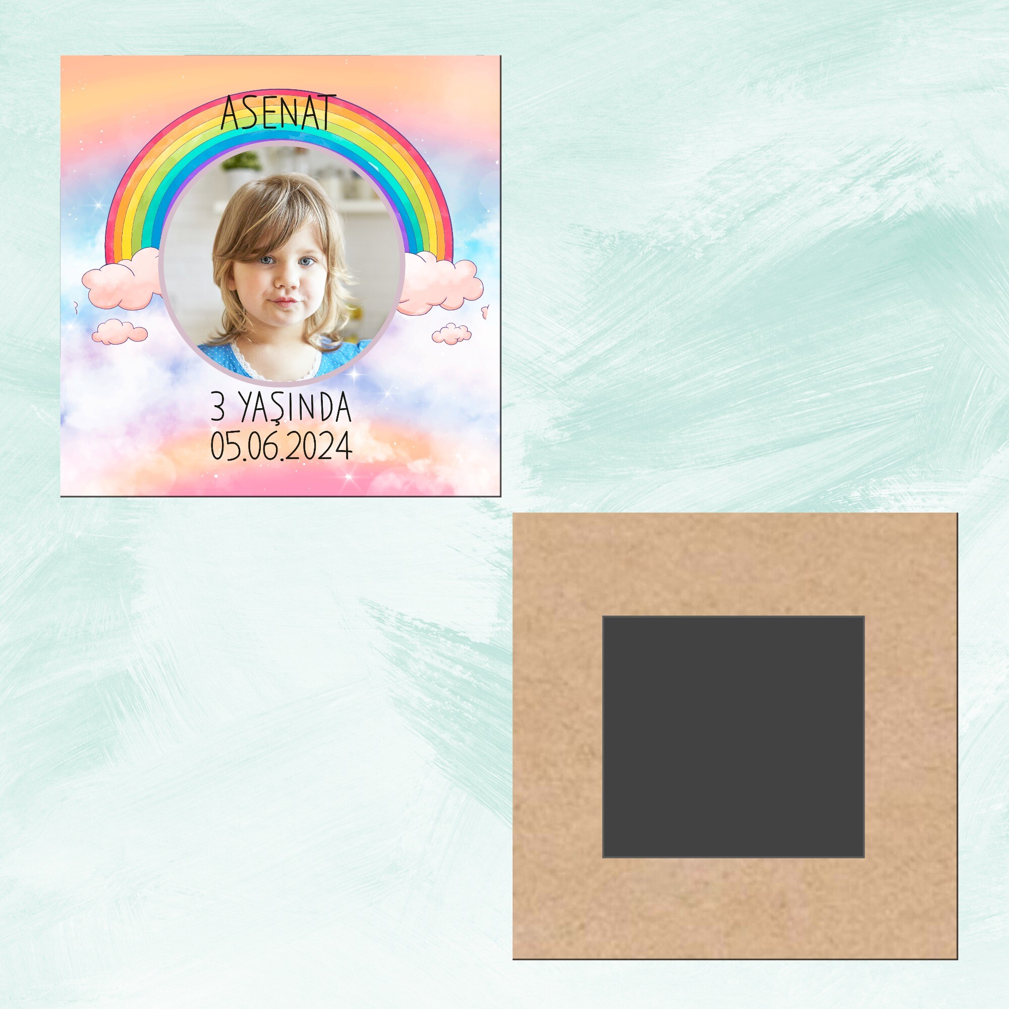 Gökkuşağı Temalı Kare Ahşap Magnet