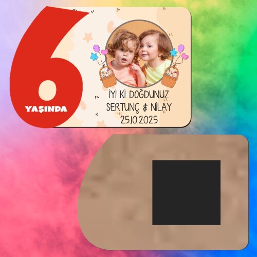 İkiz Bebek 6 Yaş Kırmızı Rakamlı Ahşap Magnet