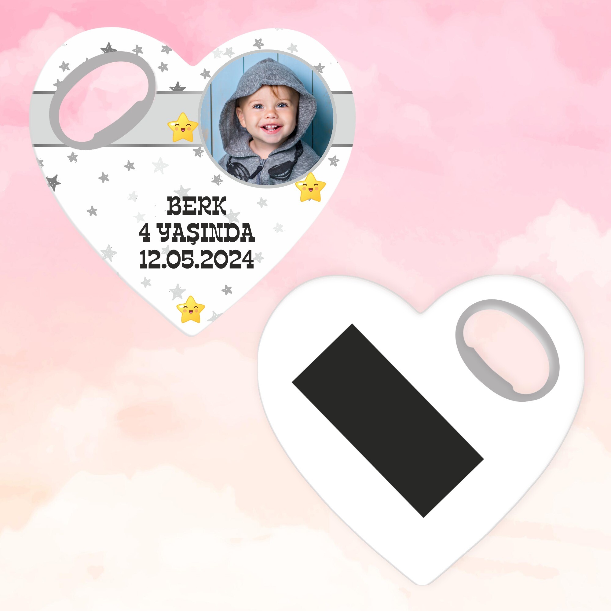 Star Temalı Açacaklı Kalp Magnet