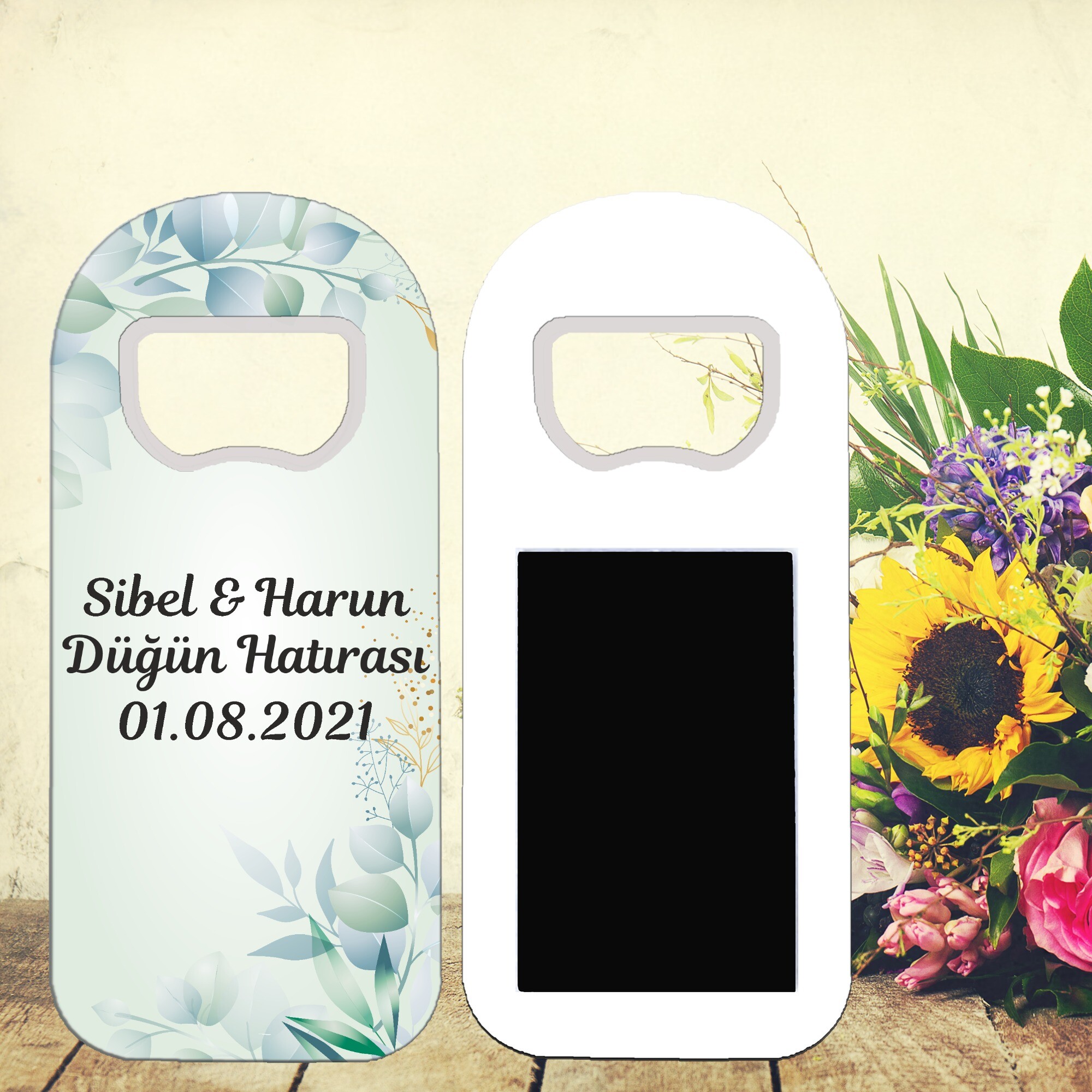Su Yeşili Yapraklı Kına Nikah Düğün Oval Magnet