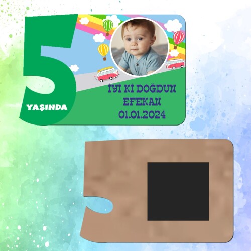 Otobüslü Yeşil Rakamlı Ahşap 5 Yaşında Magnet