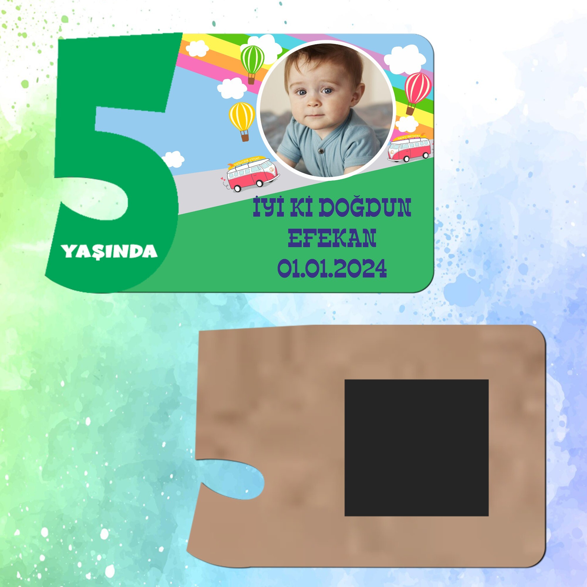 Otobüslü Yeşil Rakamlı Ahşap 5 Yaşında Magnet