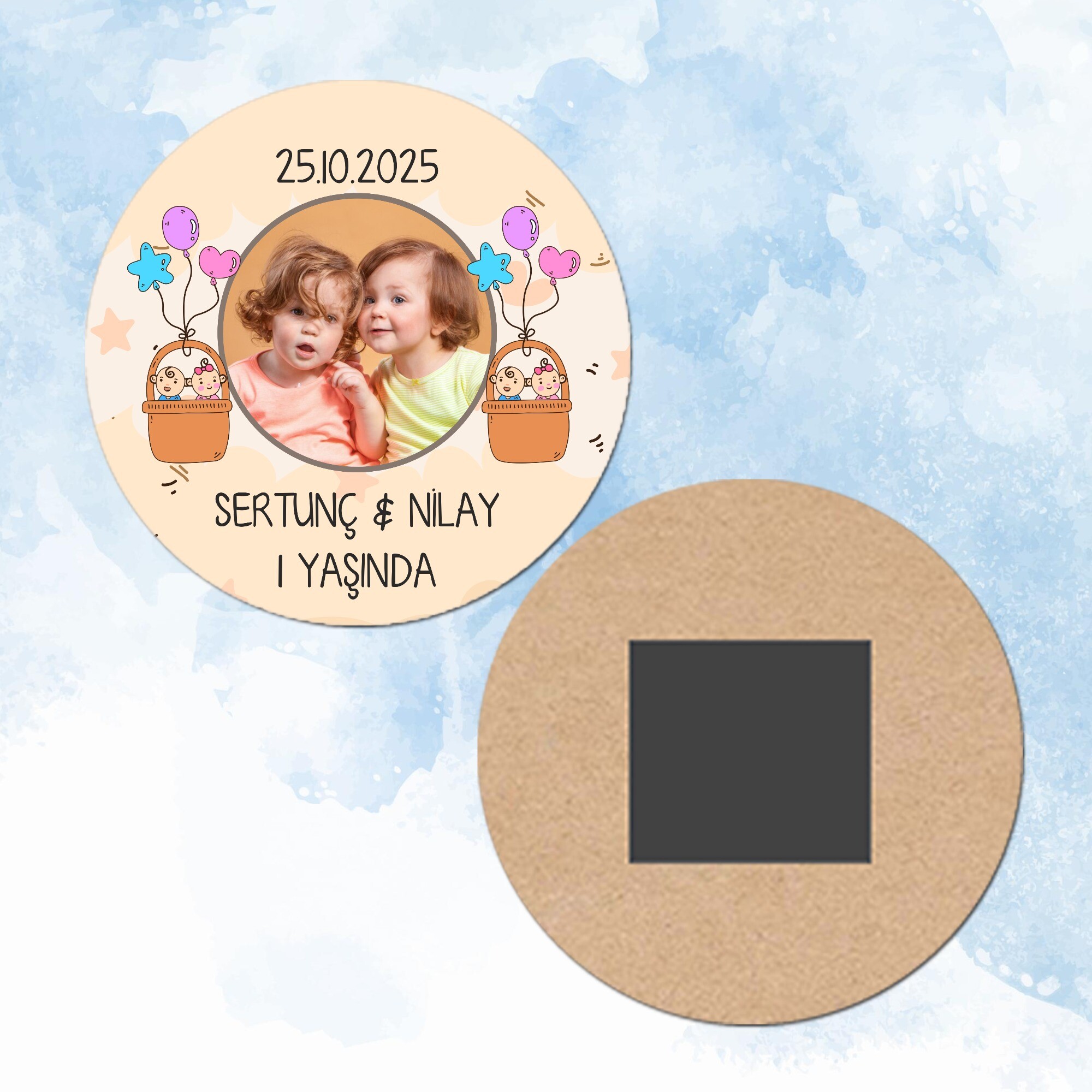 İkiz Bebek Daire Ahşap Magnet