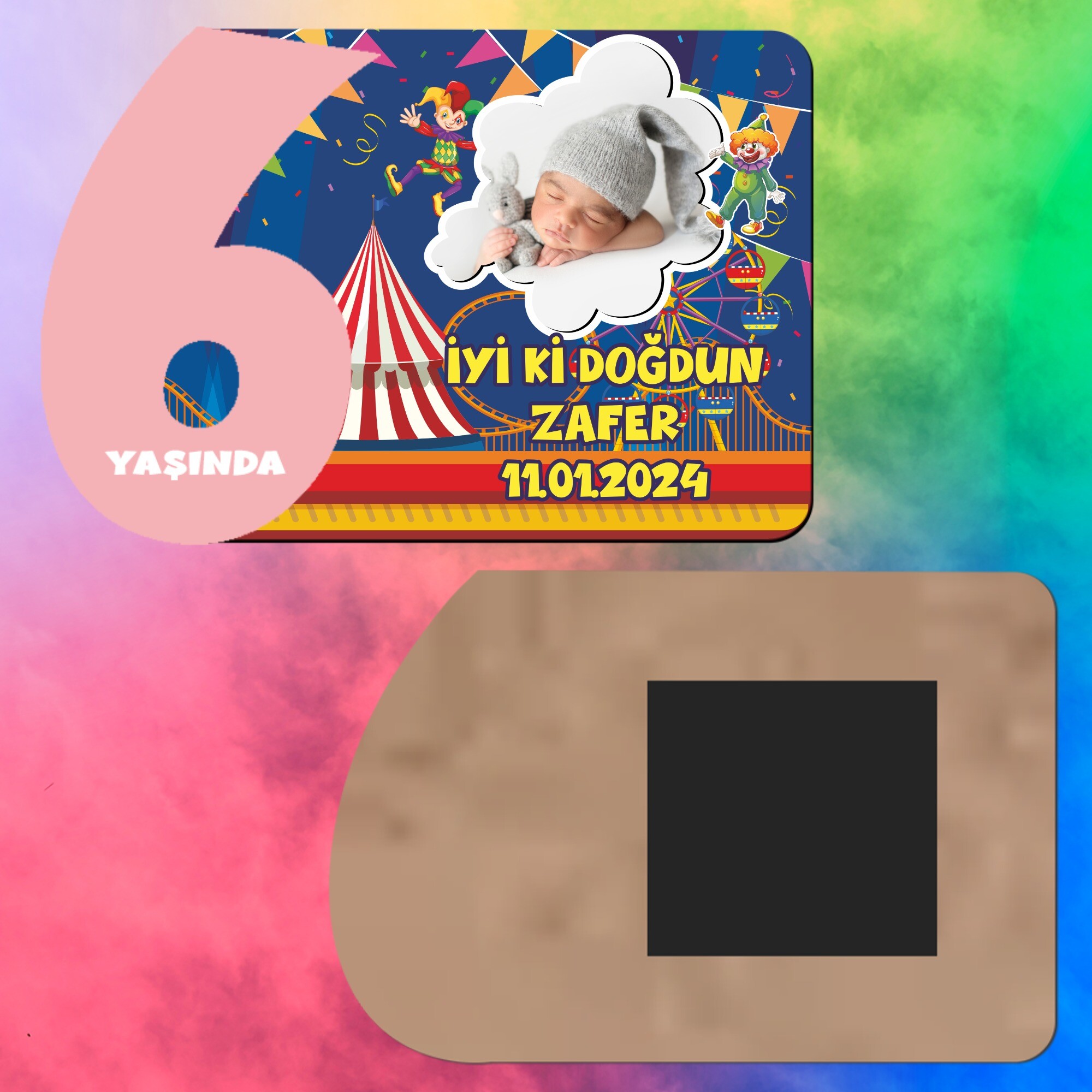 Palyaço Temalı 6 Yaş Kız Çocuk Ahşap Pembe Rakam Magnet