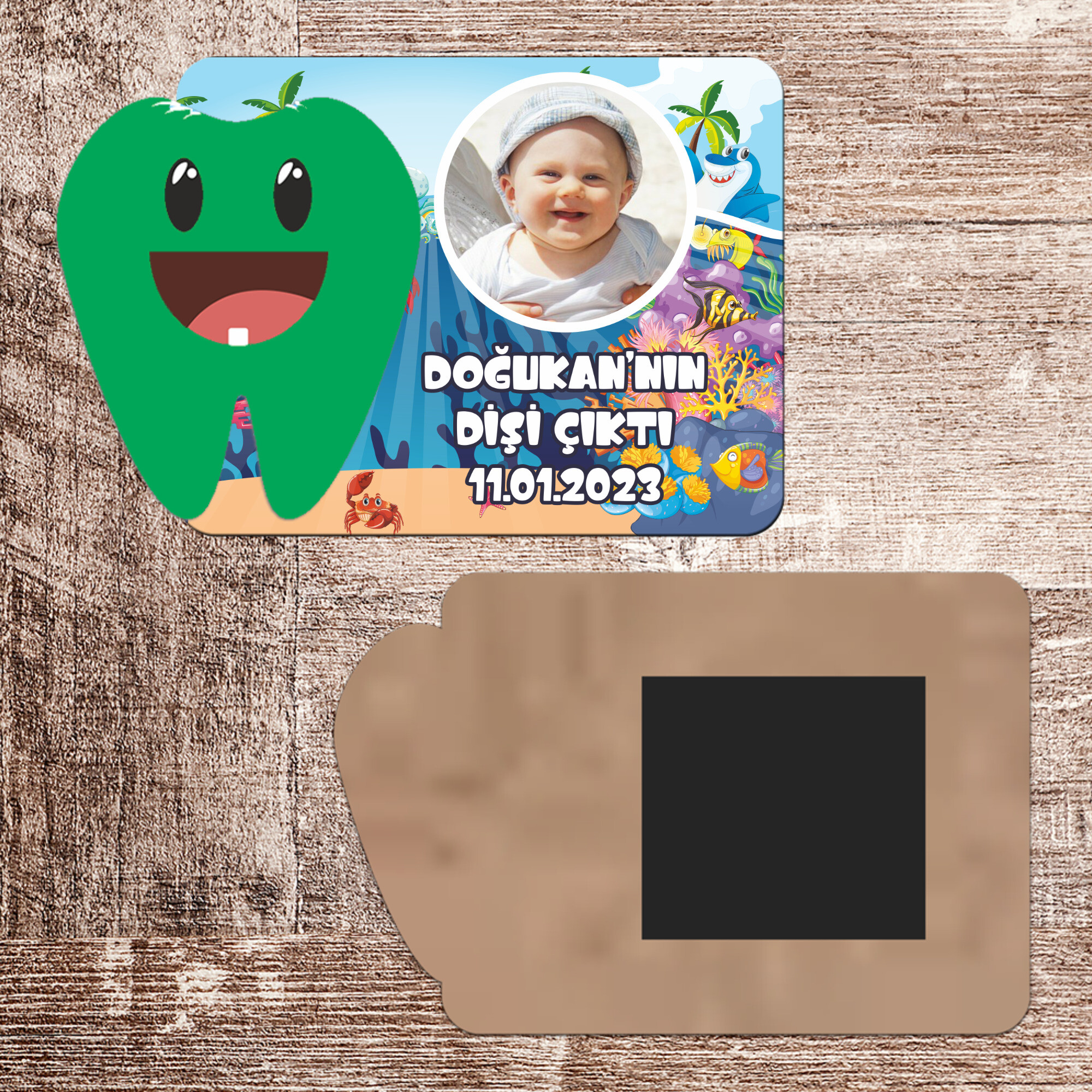 Deniz Canlıları Konsept Artık Isırabilirim Magnet Ahşap Yeşil