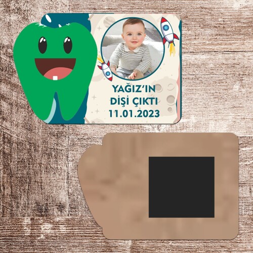 Roket Temalı Artık Isırabilirim Magnet Ahşap Yeşil