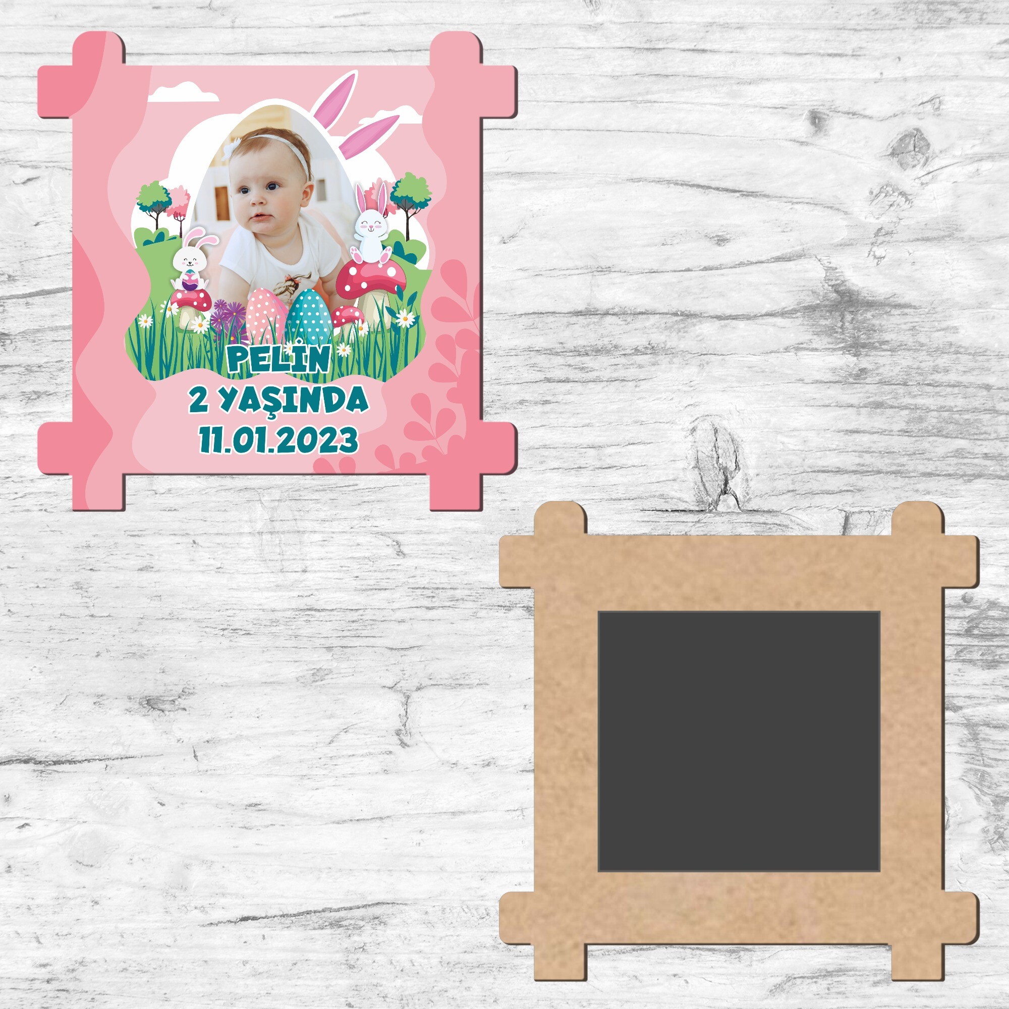 Tavşan Kız Temalı Ahşap Çit Şeklinde Magnet