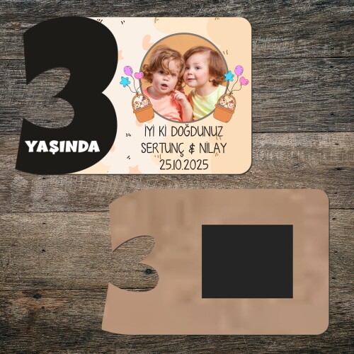 İkiz Bebek 3 Rakamlı Hatıra Magnet Siyah