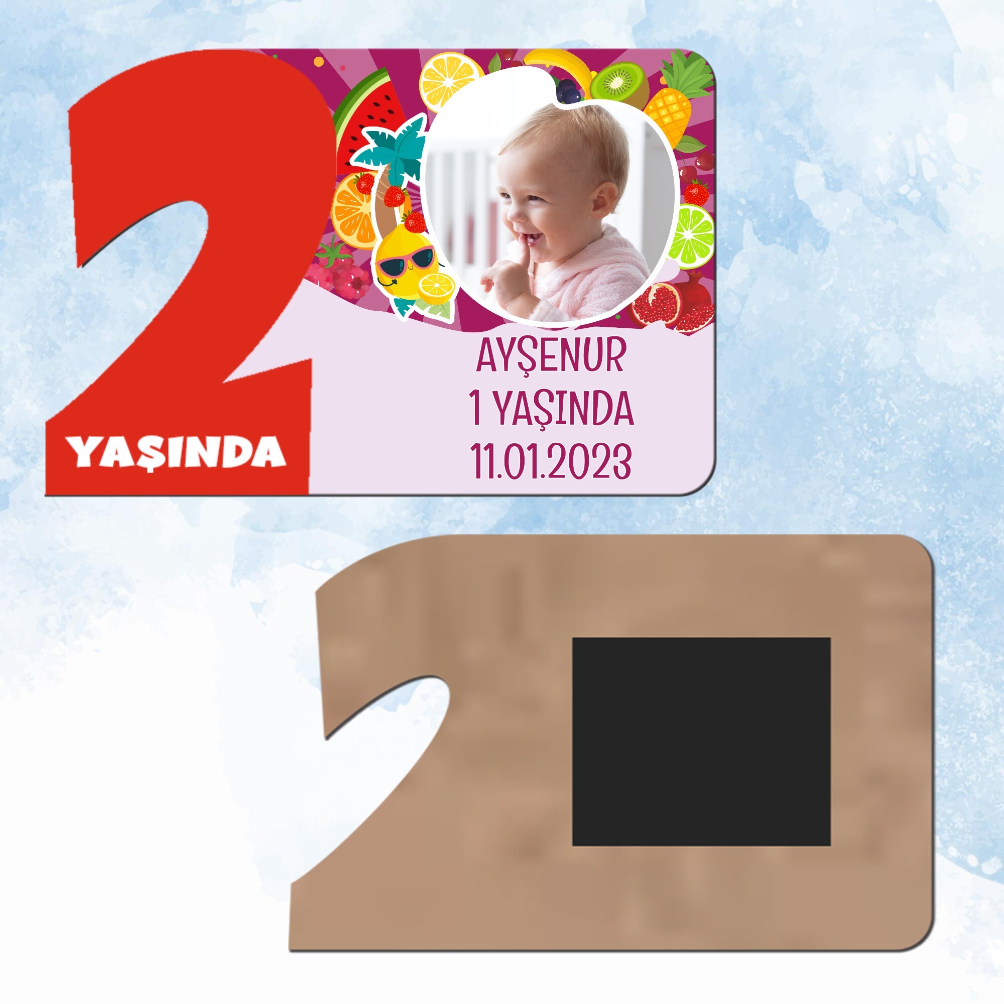 Meyveler Figürlü Kırmızı 2 Yaşında Ahşap Mıknatıslı