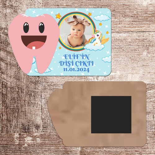 Unicornlu İlk Diş Hatırası Pembe Diş Magnet Ahşap