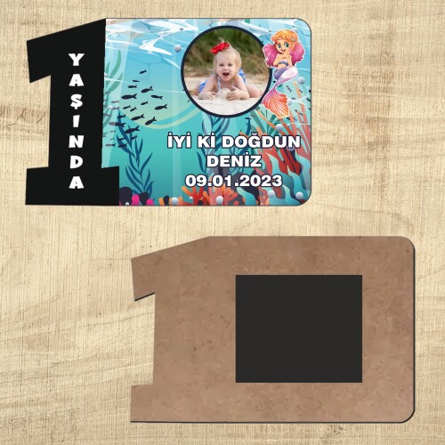 Deniz Kızı 1 Yaşındayım Siyah Rakam Magnet Ahşap