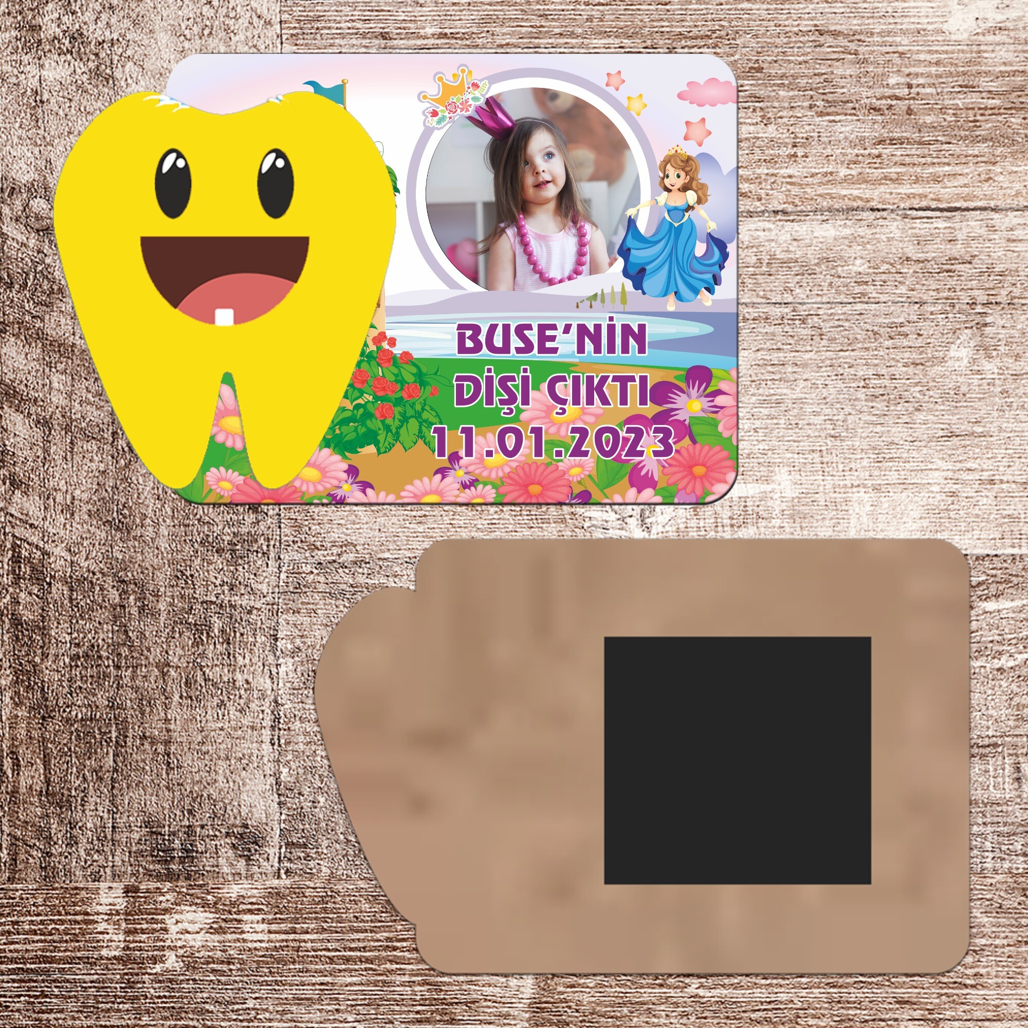 Prenses Tasarım Dişim Çıktı Ahşap Magnet Sarı Diş