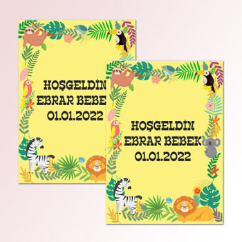 Orman Hayvanları Temalı Dikdörtgen Bebek Sticker Etiket