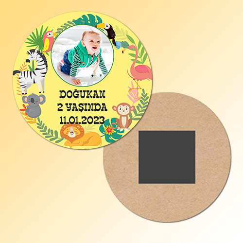 Orman Hayvanları Temalı Daire Ahşap Magnet