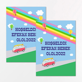 Otobüslü Dikdörtgen Bebek Sticker Etiket