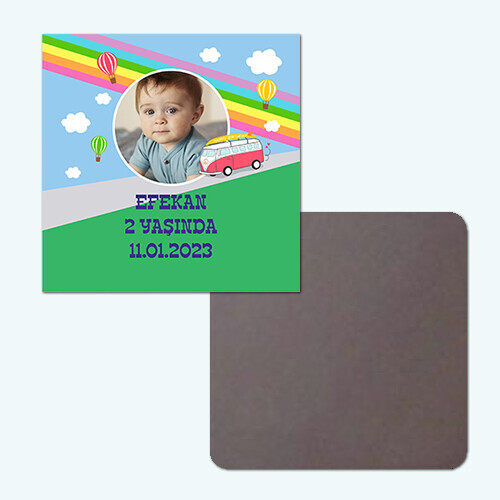 Otobüslü Kare Resimli Magnet