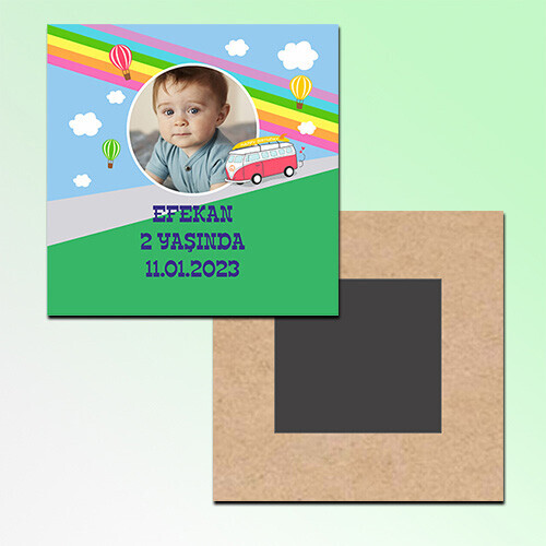 Otobüslü Kare Ahşap Magnet