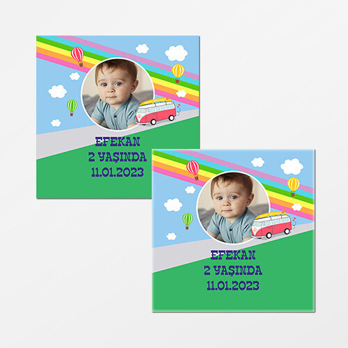 Otobüslü Kare Doğum Günü Sticker