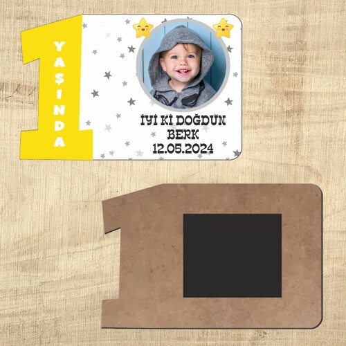 Star Temalı Sarı Rakamlı 1 Yaşında Magnet Ahşap