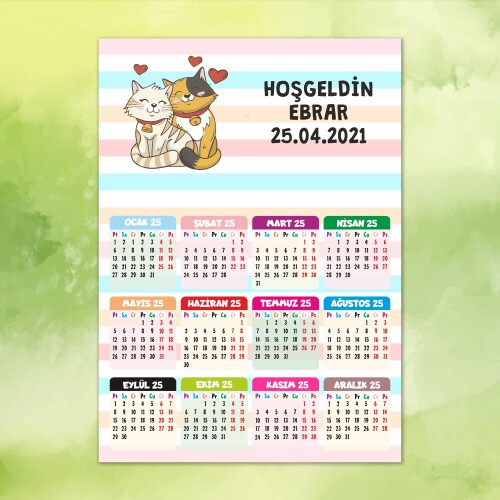 Sevimli Kediler 12 Ay Gösteren 2025 Yılı Magnet Takvim