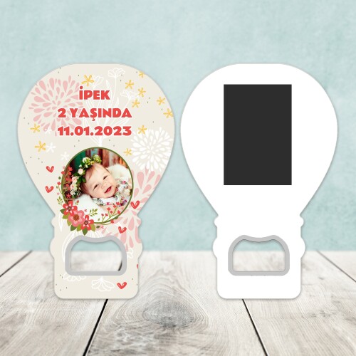 Çiçekli Balon Şekilli Açacaklı Magnet