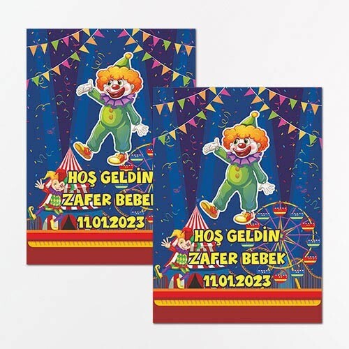 Palyaço Temalı Dikdörtgen Bebek Sticker Etiket