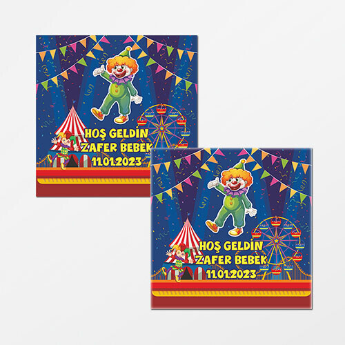 Palyaço Temalı Kare Bebek Etiketi
