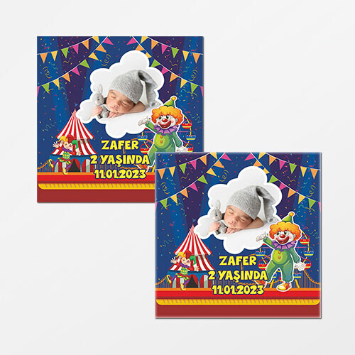 Palyaço Temalı Kare Doğum Günü Sticker
