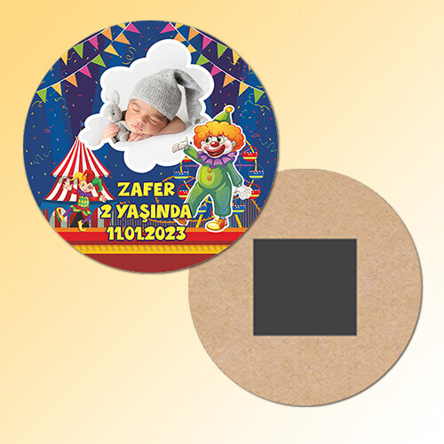 Palyaço Temalı Daire Ahşap Magnet